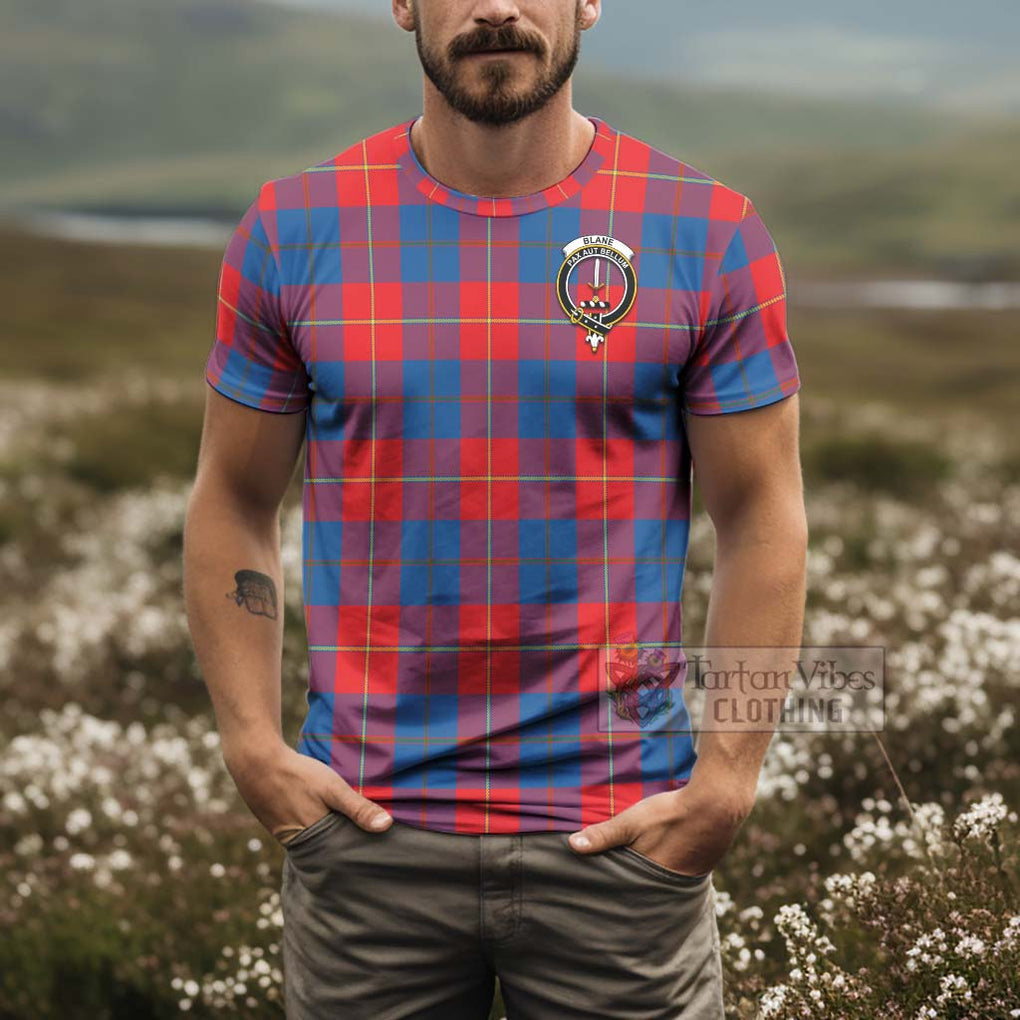 Tartan Vibes Clothing Blane Tartan T-Shirt with Family Crest and Bearded Skull Holding Bottles of Whiskey