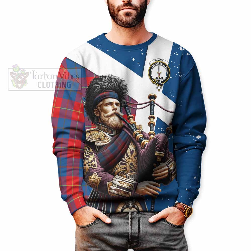 Tartan Vibes Clothing Blane Tartan Sweatshirt with Family Crest Scottish Bagpiper Vibes