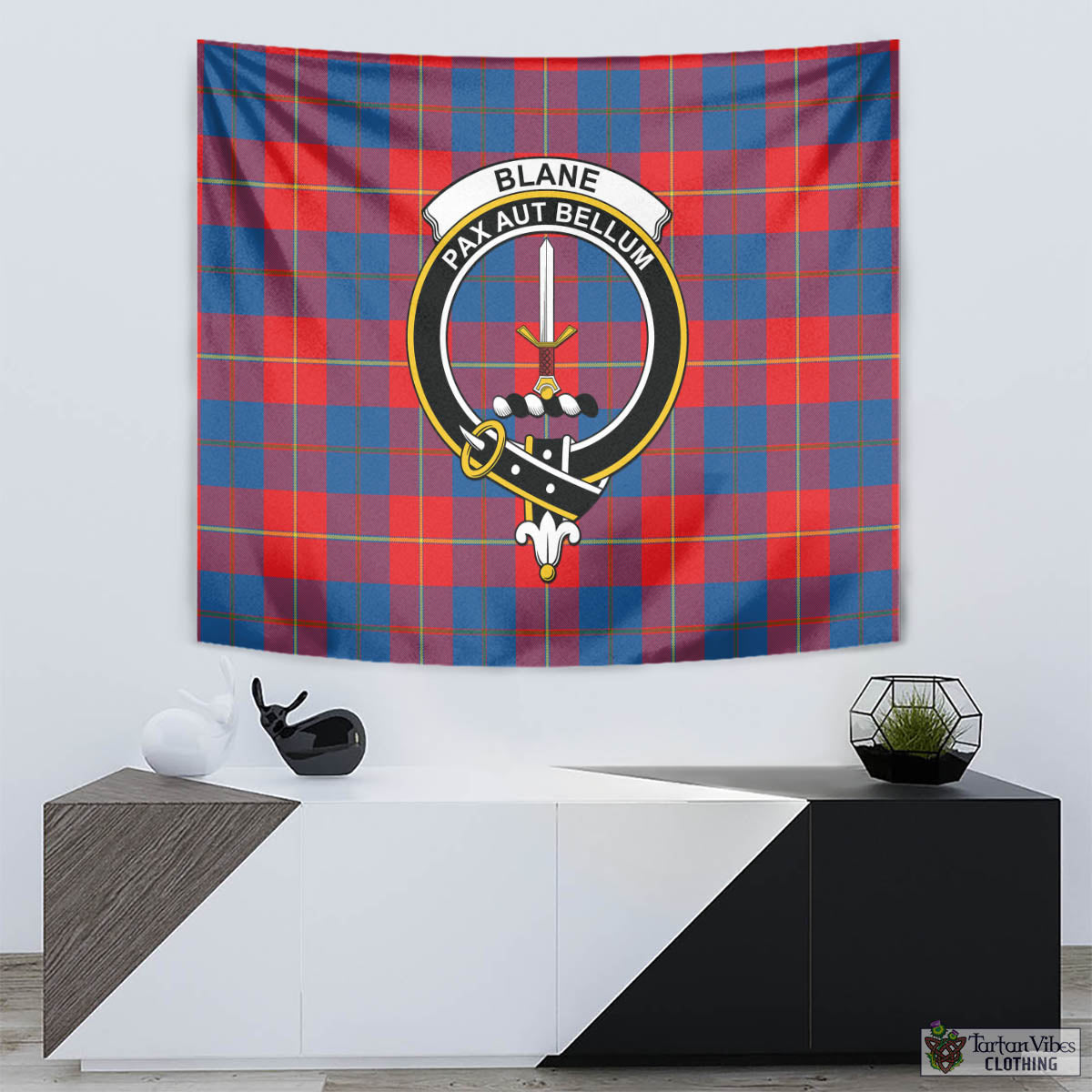 Tartan Vibes Clothing Blane Tartan Tapestry Wall Hanging and Home Decor for Room with Family Crest