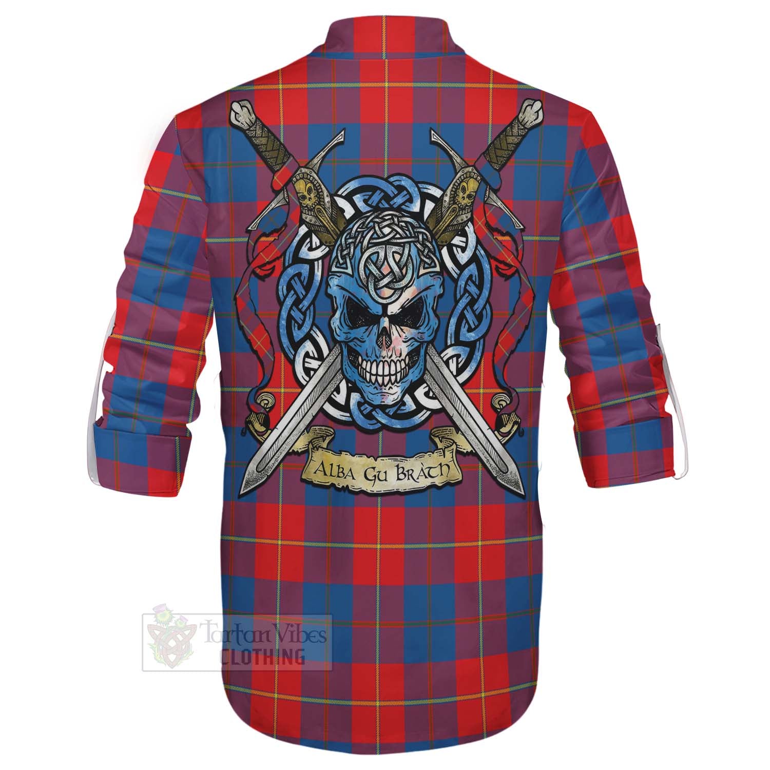 Tartan Vibes Clothing Blane Tartan Ghillie Kilt Shirt with Family Crest Celtic Skull Style