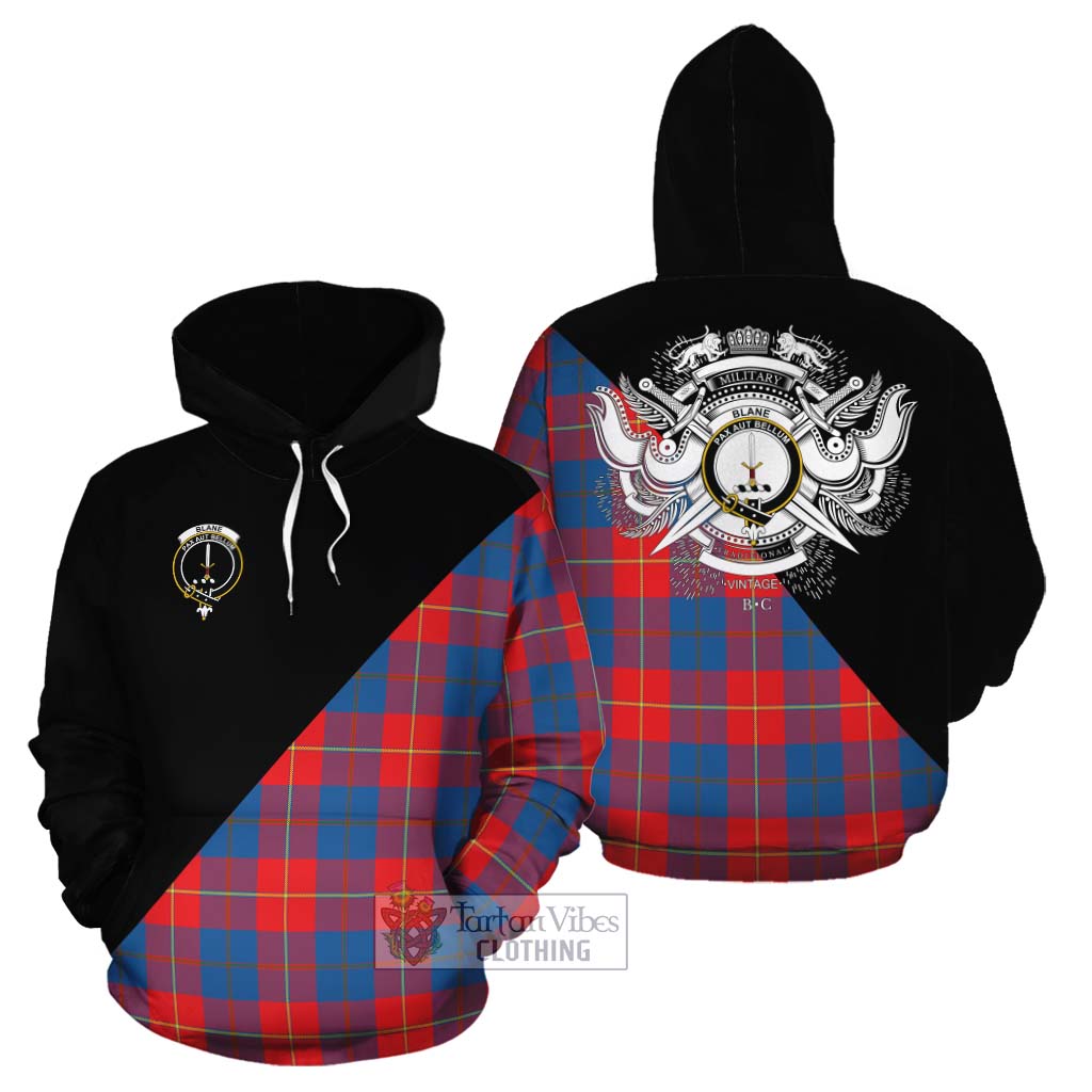 Tartan Vibes Clothing Blane Tartan Cotton Hoodie with Family Crest and Military Logo Style