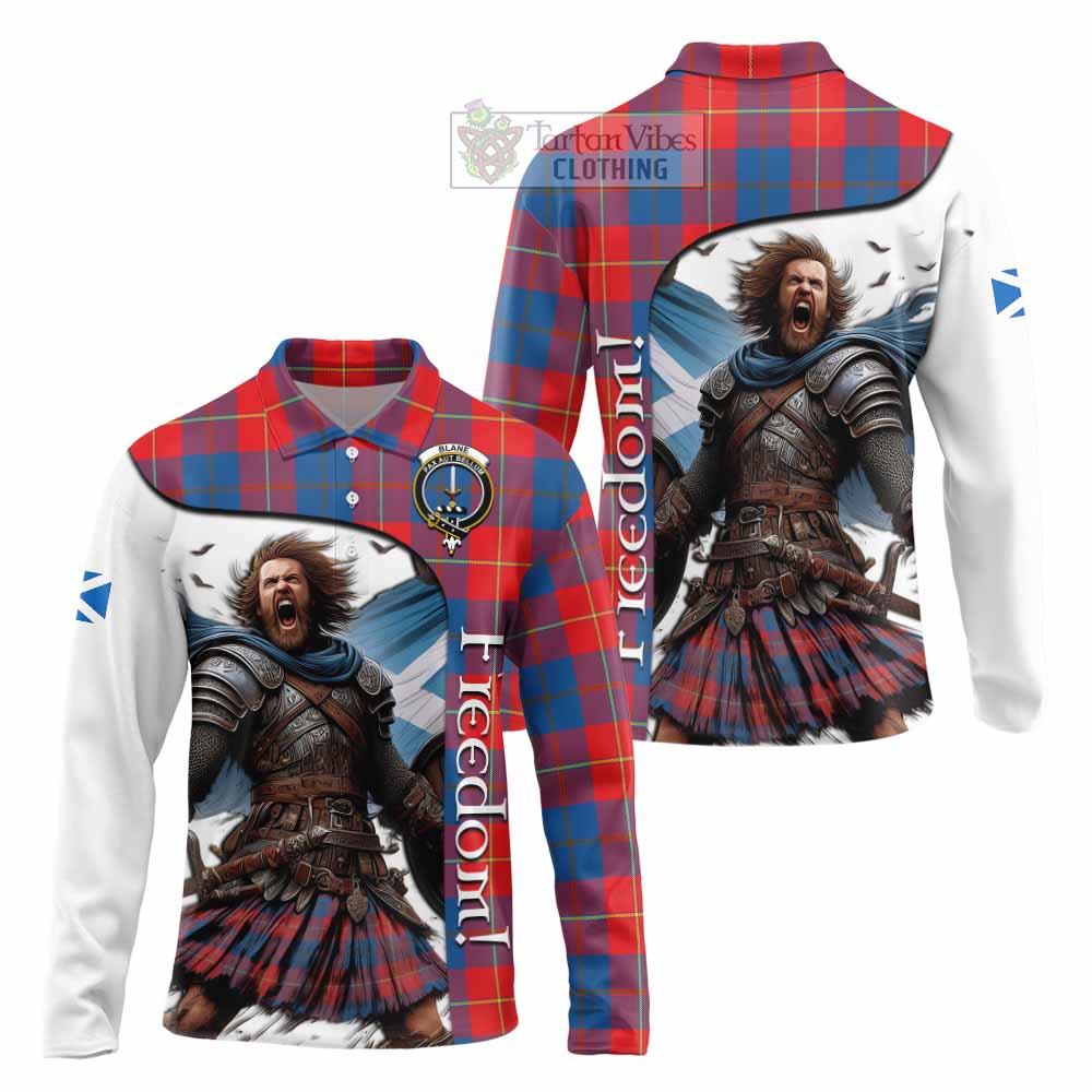 Tartan Vibes Clothing Blane Crest Tartan Long Sleeve Polo Shirt Inspired by the Freedom of Scottish Warrior