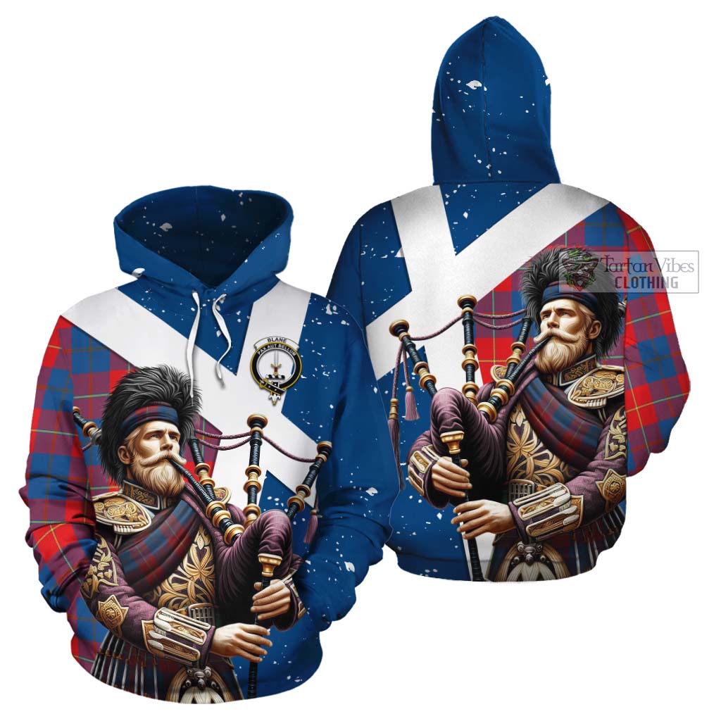 Tartan Vibes Clothing Blane Tartan Cotton Hoodie with Family Crest Scottish Bagpiper Vibes