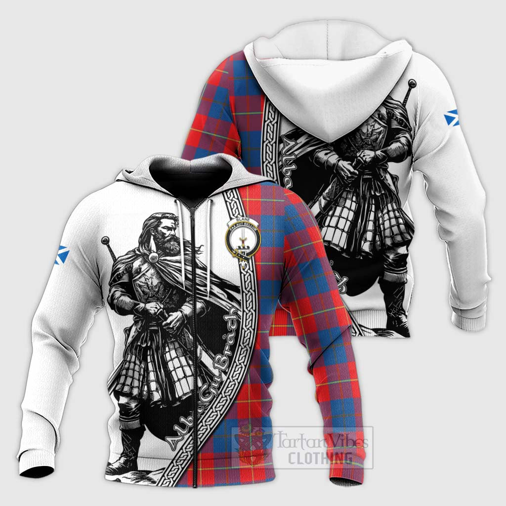 Tartan Vibes Clothing Blane Tartan Clan Crest Knitted Hoodie with Highlander Warrior Celtic Style