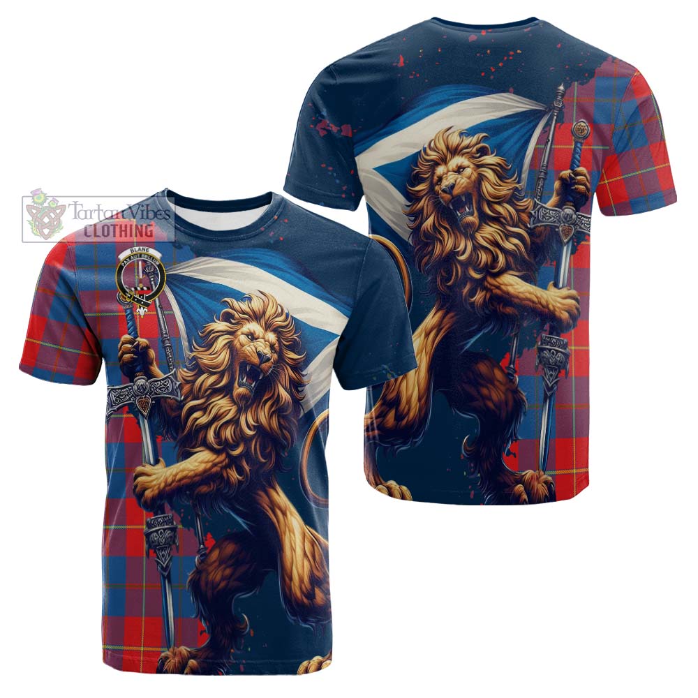 Tartan Vibes Clothing Blane Tartan Family Crest Cotton T-shirt with Scottish Majestic Lion