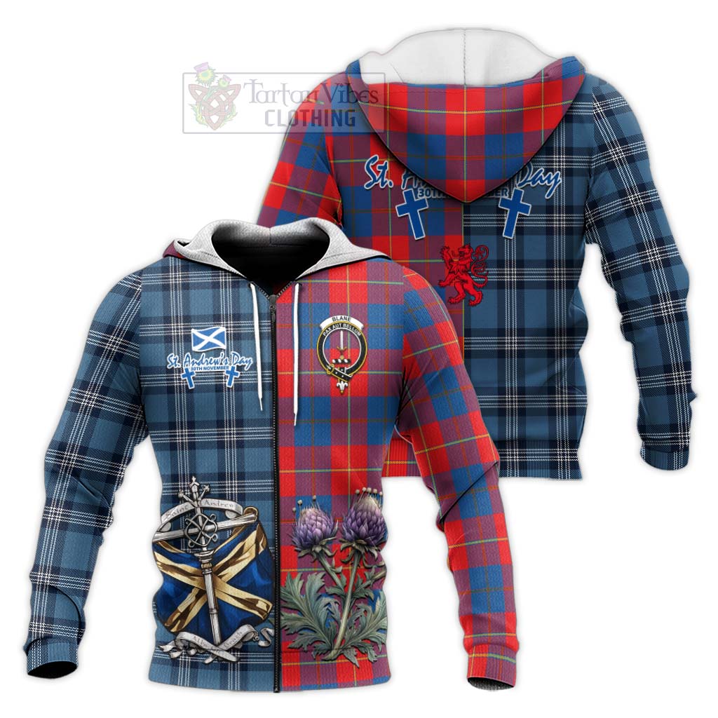 Tartan Vibes Clothing Blane Tartan Knitted Hoodie Happy St. Andrew's Day Half Tartan Style