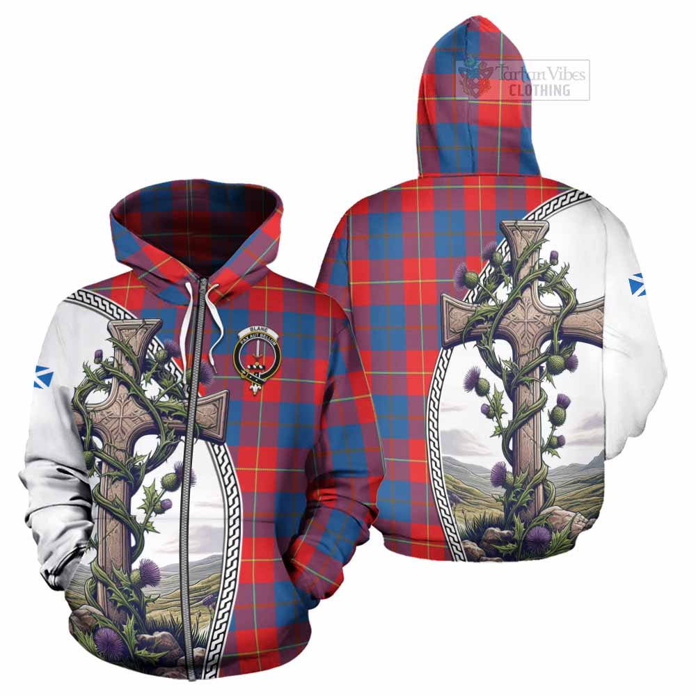 Tartan Vibes Clothing Blane Tartan Hoodie with Family Crest and St. Andrew's Cross Accented by Thistle Vines