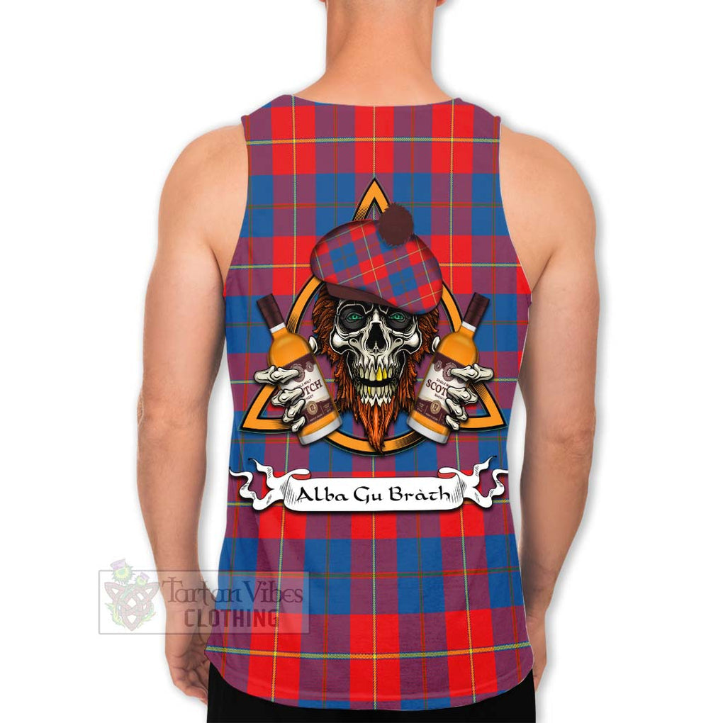 Tartan Vibes Clothing Blane Tartan Men's Tank Top with Family Crest and Bearded Skull Holding Bottles of Whiskey