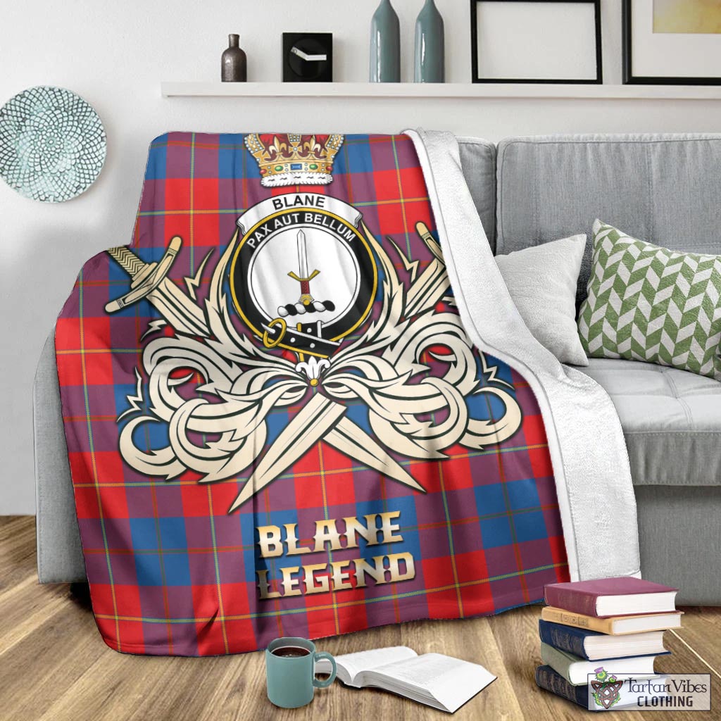 Tartan Vibes Clothing Blane Tartan Blanket with Clan Crest and the Golden Sword of Courageous Legacy