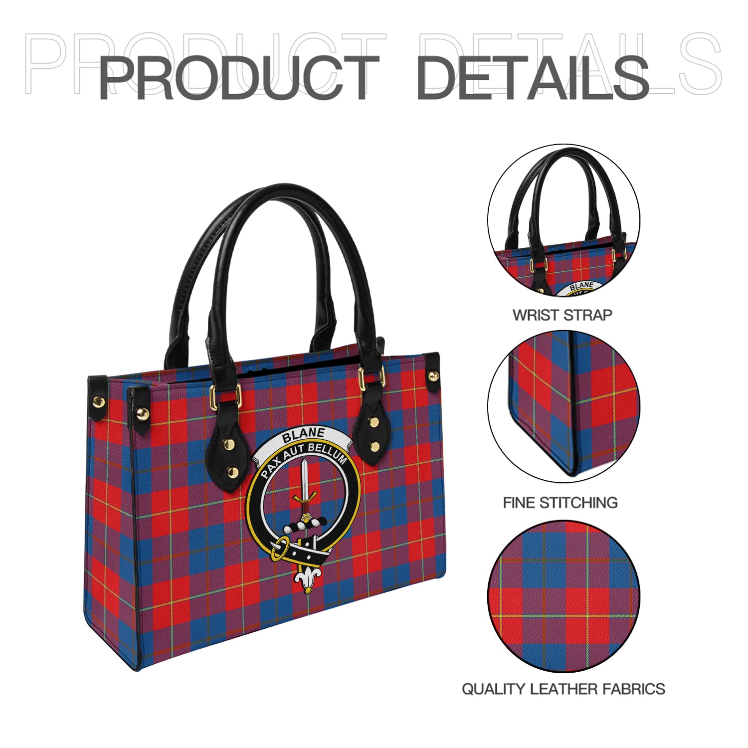 Blane Tartan Leather Bag with Family Crest - Tartanvibesclothing