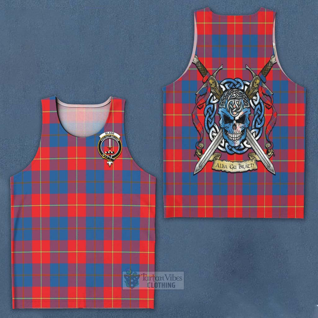 Tartan Vibes Clothing Blane Tartan Men's Tank Top with Family Crest Celtic Skull Style