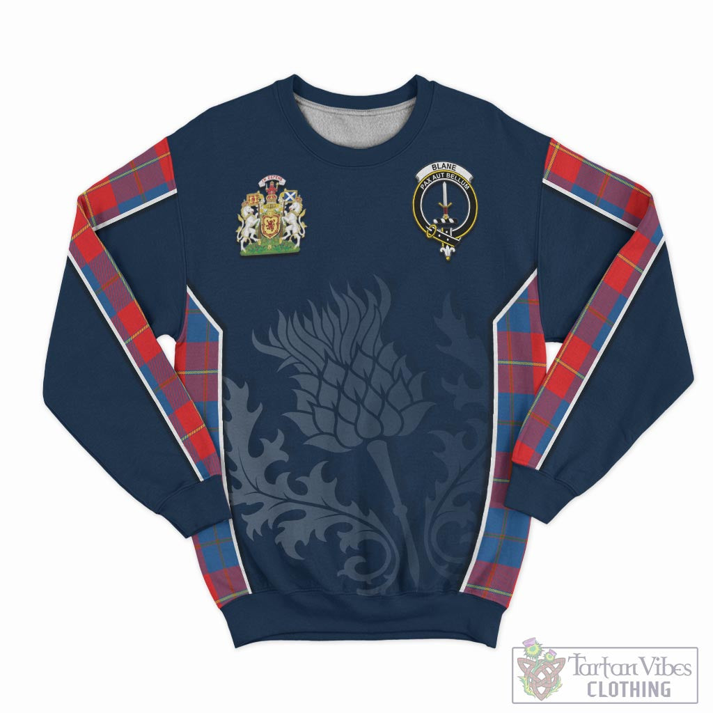 Tartan Vibes Clothing Blane Tartan Sweatshirt with Family Crest and Scottish Thistle Vibes Sport Style