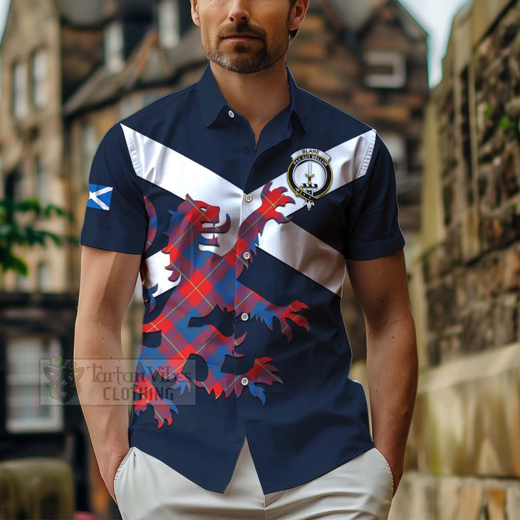 Tartan Vibes Clothing Blane Tartan Lion Rampant Short Sleeve Button Shirt – Proudly Display Your Heritage with Alba Gu Brath and Clan Name