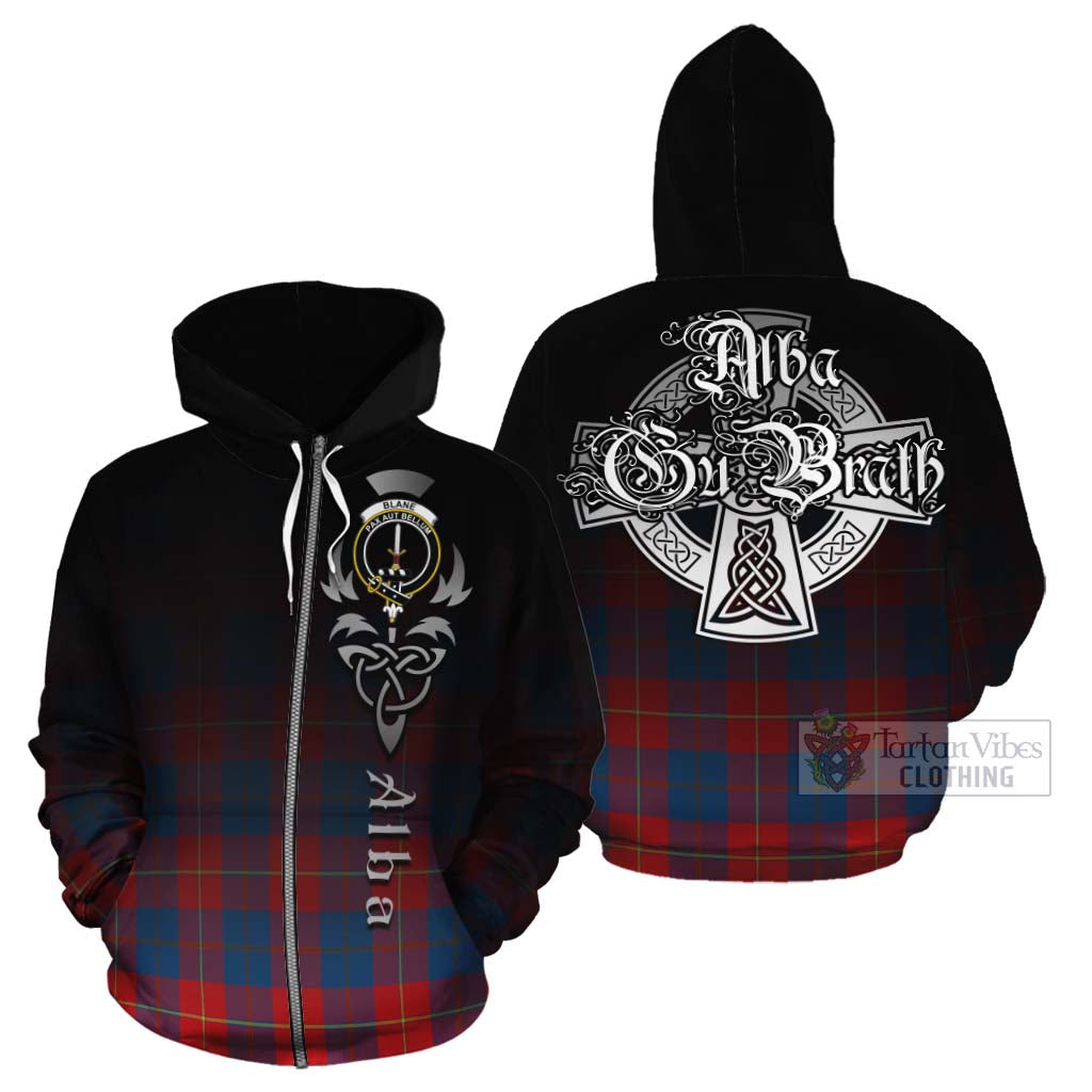 Tartan Vibes Clothing Blane Tartan Cotton Hoodie Featuring Alba Gu Brath Family Crest Celtic Inspired