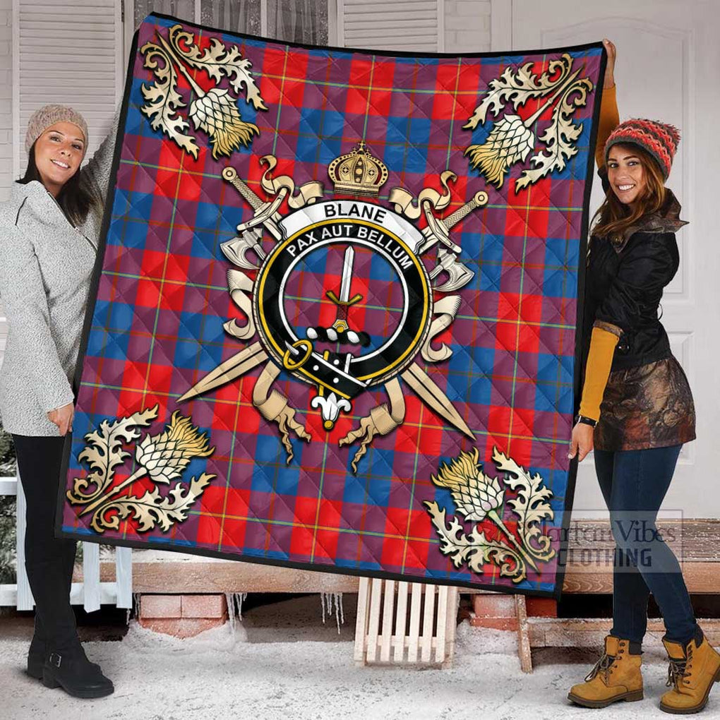 Tartan Vibes Clothing Blane Tartan Quilt with Family Crest and Scottish Golden Courage Shield