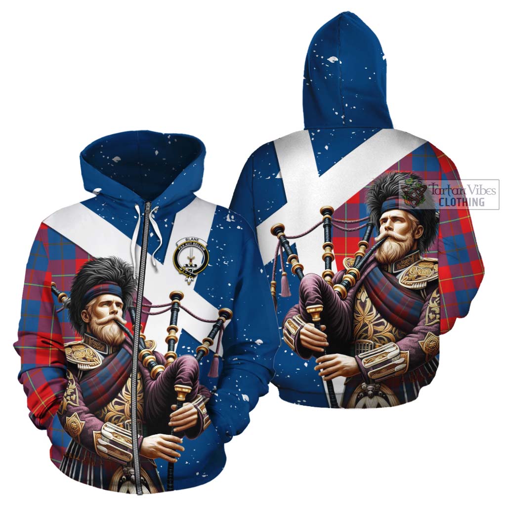 Tartan Vibes Clothing Blane Tartan Cotton Hoodie with Family Crest Scottish Bagpiper Vibes