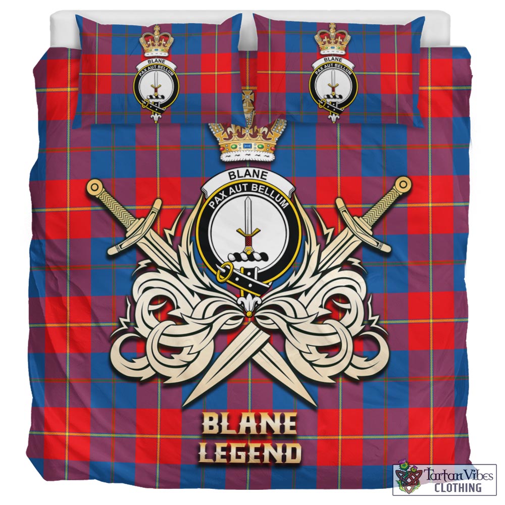 Tartan Vibes Clothing Blane Tartan Bedding Set with Clan Crest and the Golden Sword of Courageous Legacy