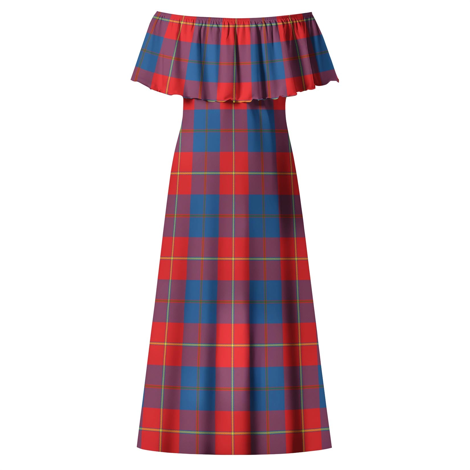 Blane Tartan Off Shoulder Long Dress - Tartanvibesclothing