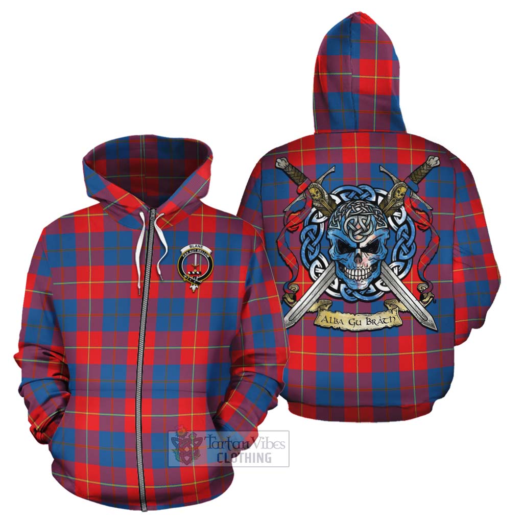 Tartan Vibes Clothing Blane Tartan Cotton Hoodie with Family Crest Celtic Skull Style