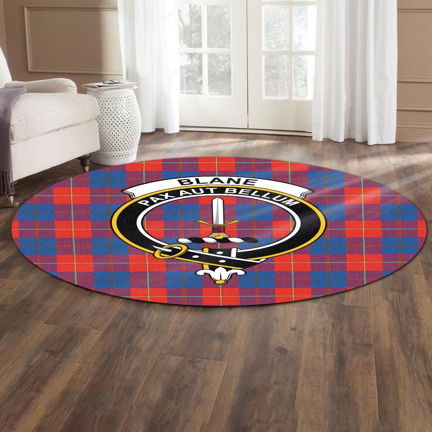 Blane Tartan Round Rug with Family Crest - Tartanvibesclothing