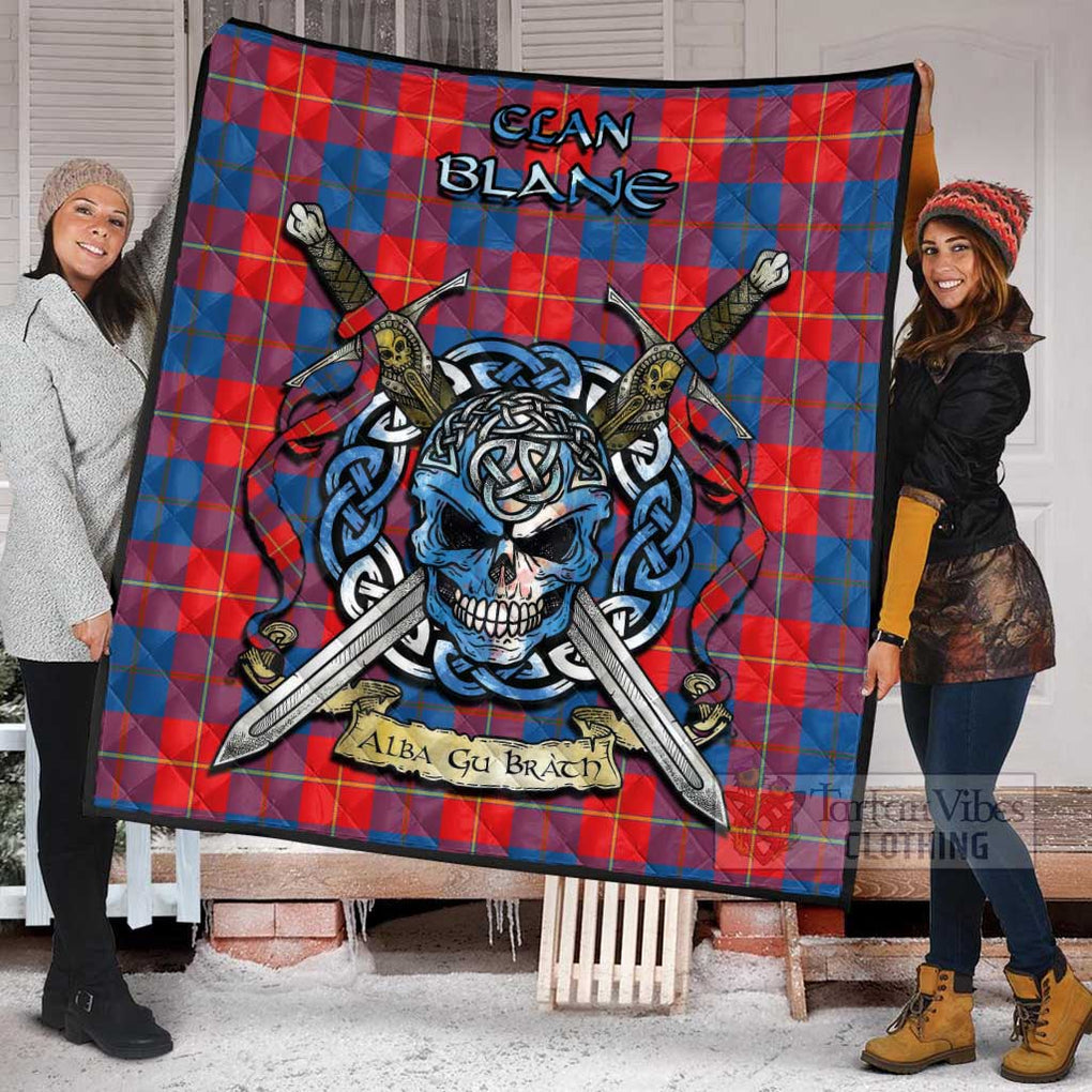 Tartan Vibes Clothing Blane Tartan Quilt with Celtic Skull Alba Gu Brath Style