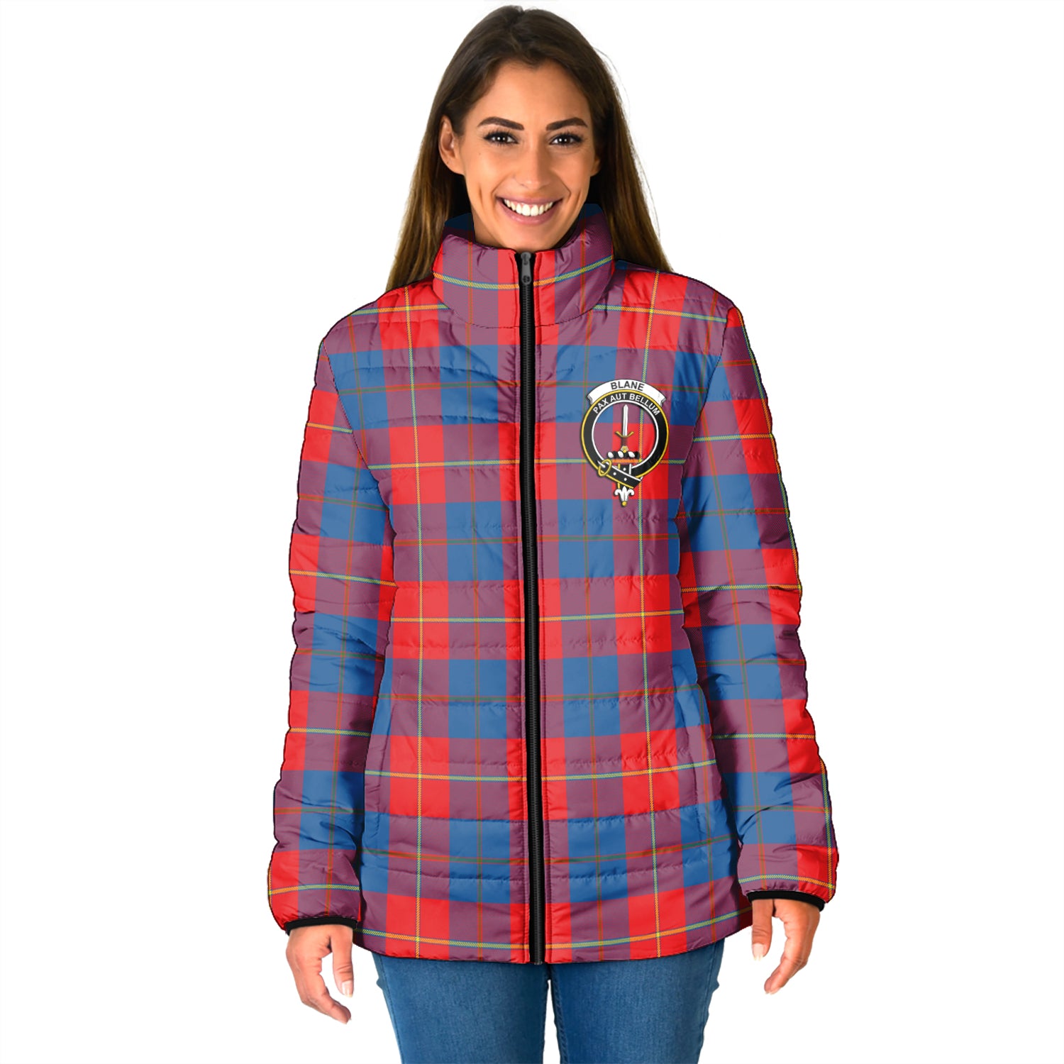 Blane Tartan Padded Jacket with Family Crest - Tartan Vibes Clothing