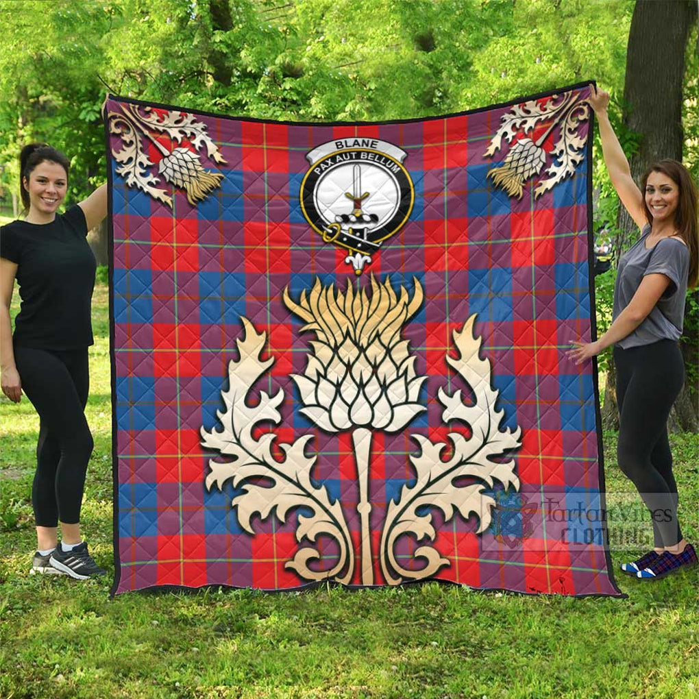 Tartan Vibes Clothing Blane Tartan Quilt with Family Crest and Golden Thistle Style