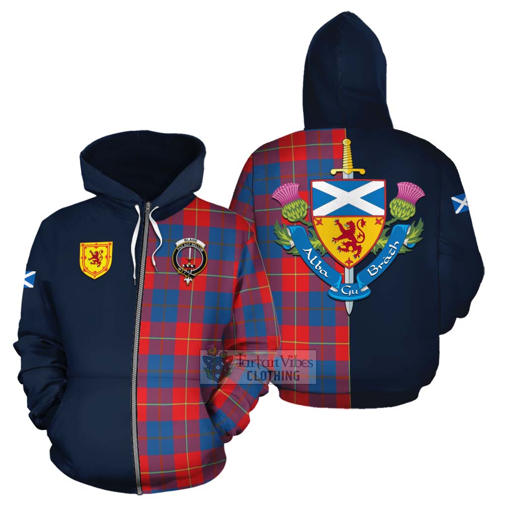 Tartan Vibes Clothing Blane Tartan Cotton Hoodie Alba with Scottish Lion Royal Arm Half Style