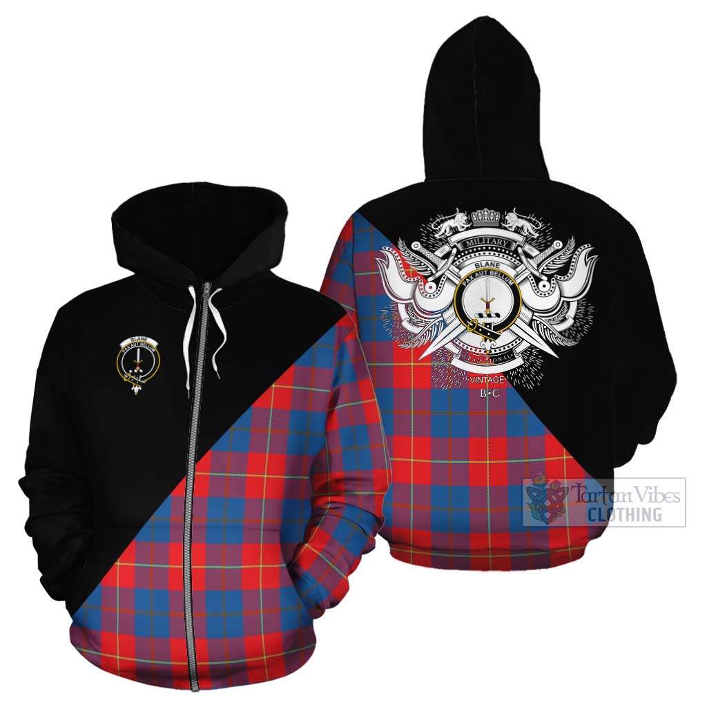 Tartan Vibes Clothing Blane Tartan Cotton Hoodie with Family Crest and Military Logo Style