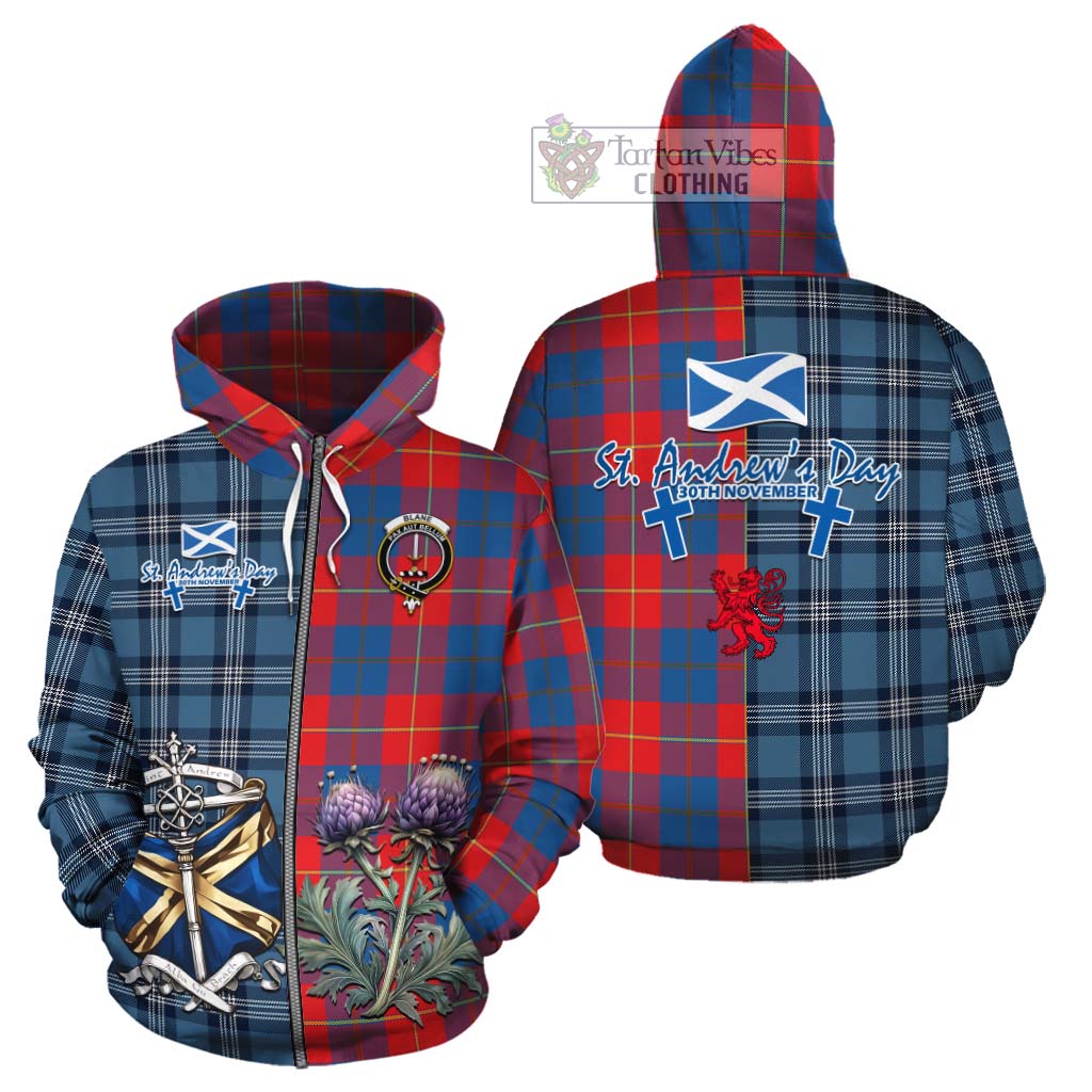 Tartan Vibes Clothing Blane Tartan Cotton Hoodie Happy St. Andrew's Day Half Tartan Style