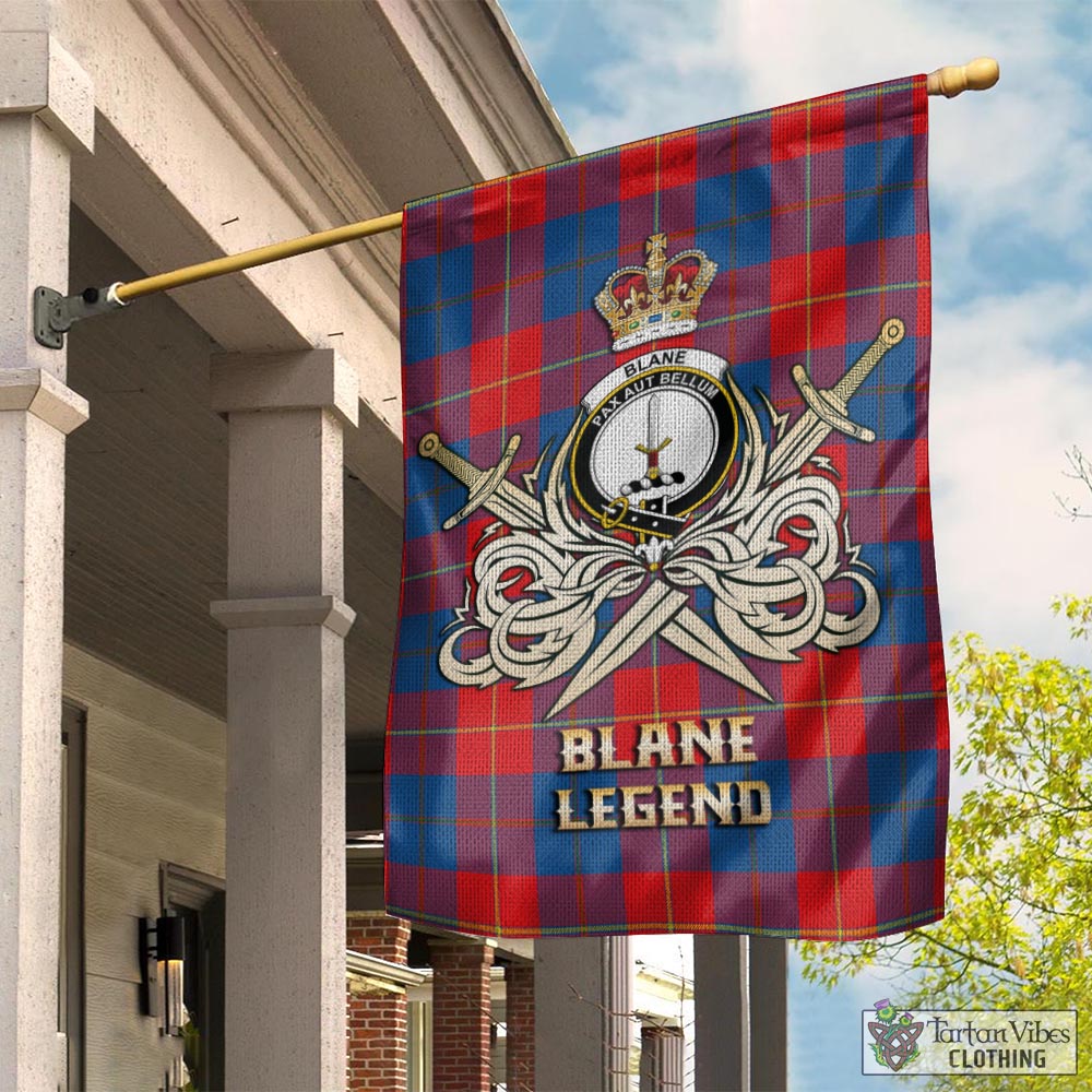 Blane Tartan Garden Flag with Clan Crest and the Golden Sword of Courageous Legacy - Tartan Vibes Clothing