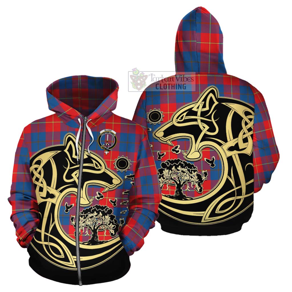 Tartan Vibes Clothing Blane Tartan Cotton Hoodie with Family Crest Celtic Wolf Style