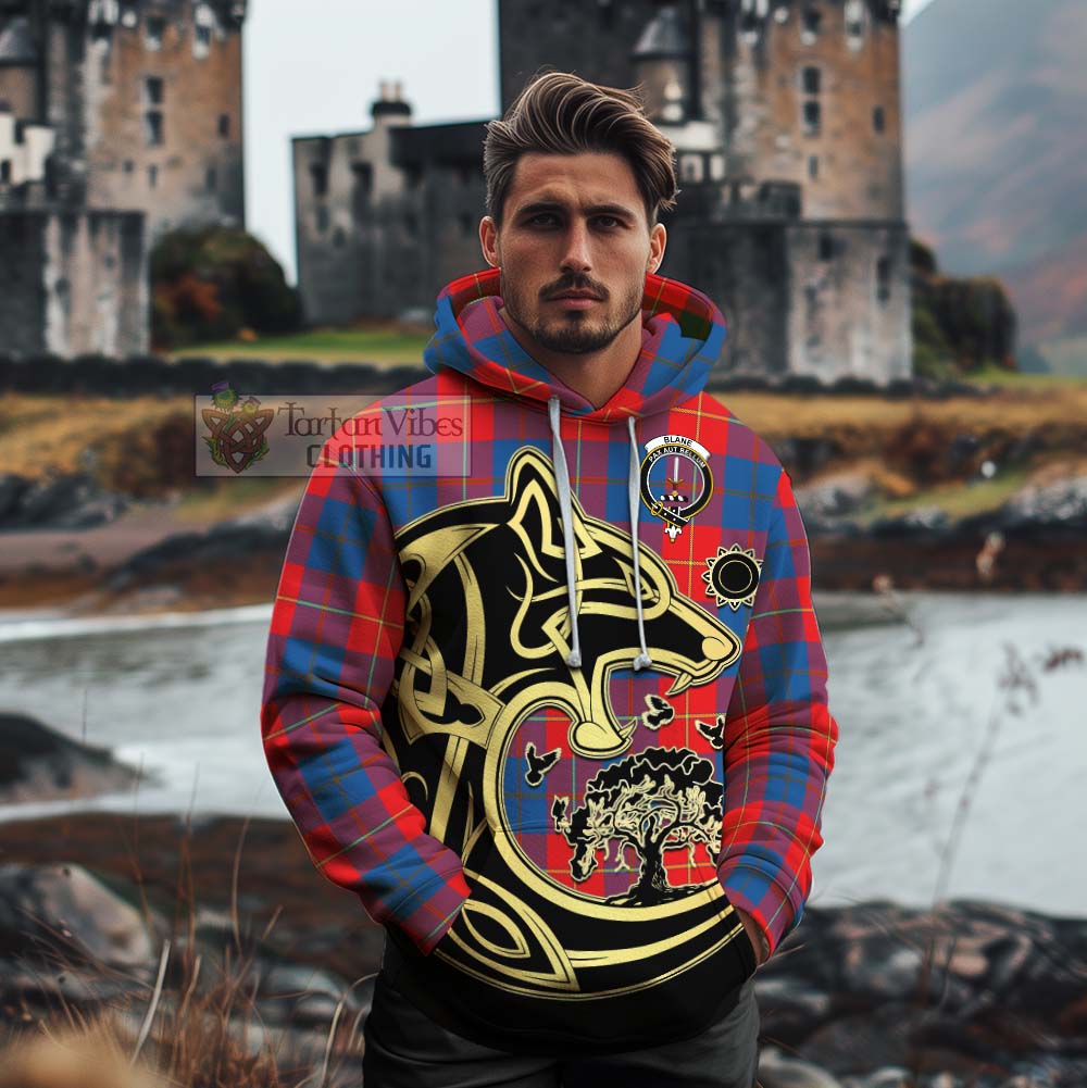 Tartan Vibes Clothing Blane Tartan Cotton Hoodie with Family Crest Celtic Wolf Style