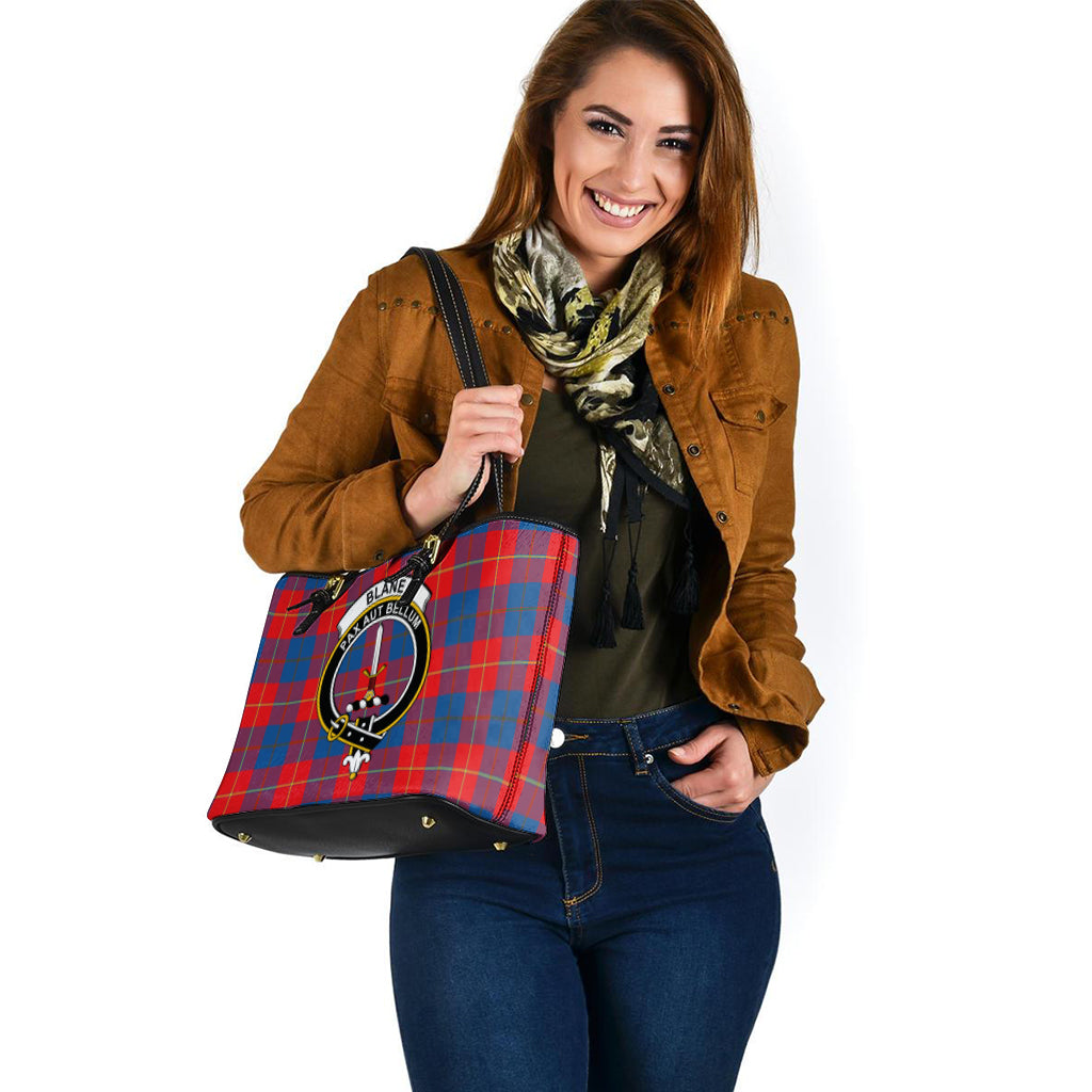 Blane Tartan Leather Tote Bag with Family Crest - Tartanvibesclothing