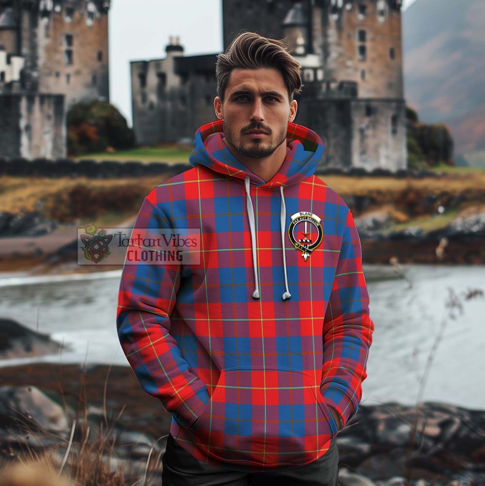 Tartan Vibes Clothing Blane Tartan Cotton Hoodie with Family Crest and Bearded Skull Holding Bottles of Whiskey