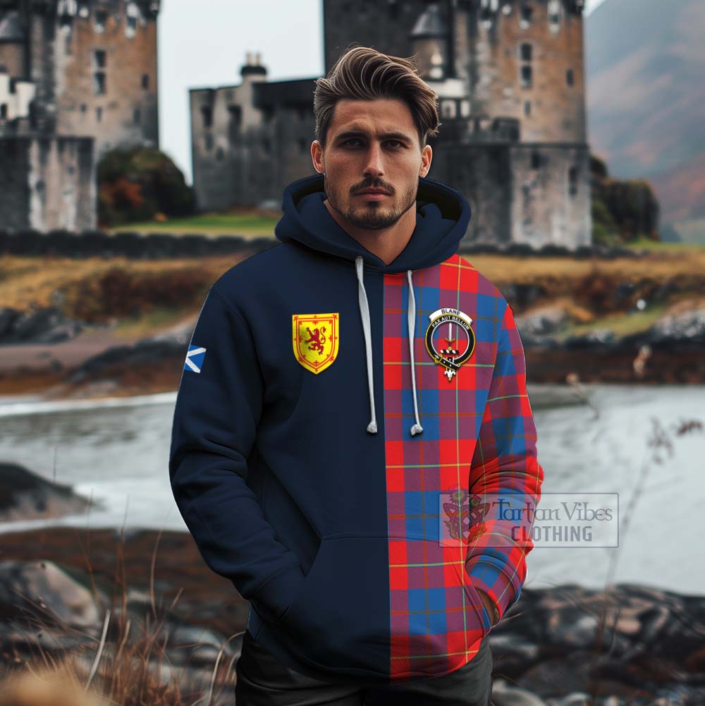 Tartan Vibes Clothing Blane Tartan Cotton Hoodie Alba with Scottish Lion Royal Arm Half Style