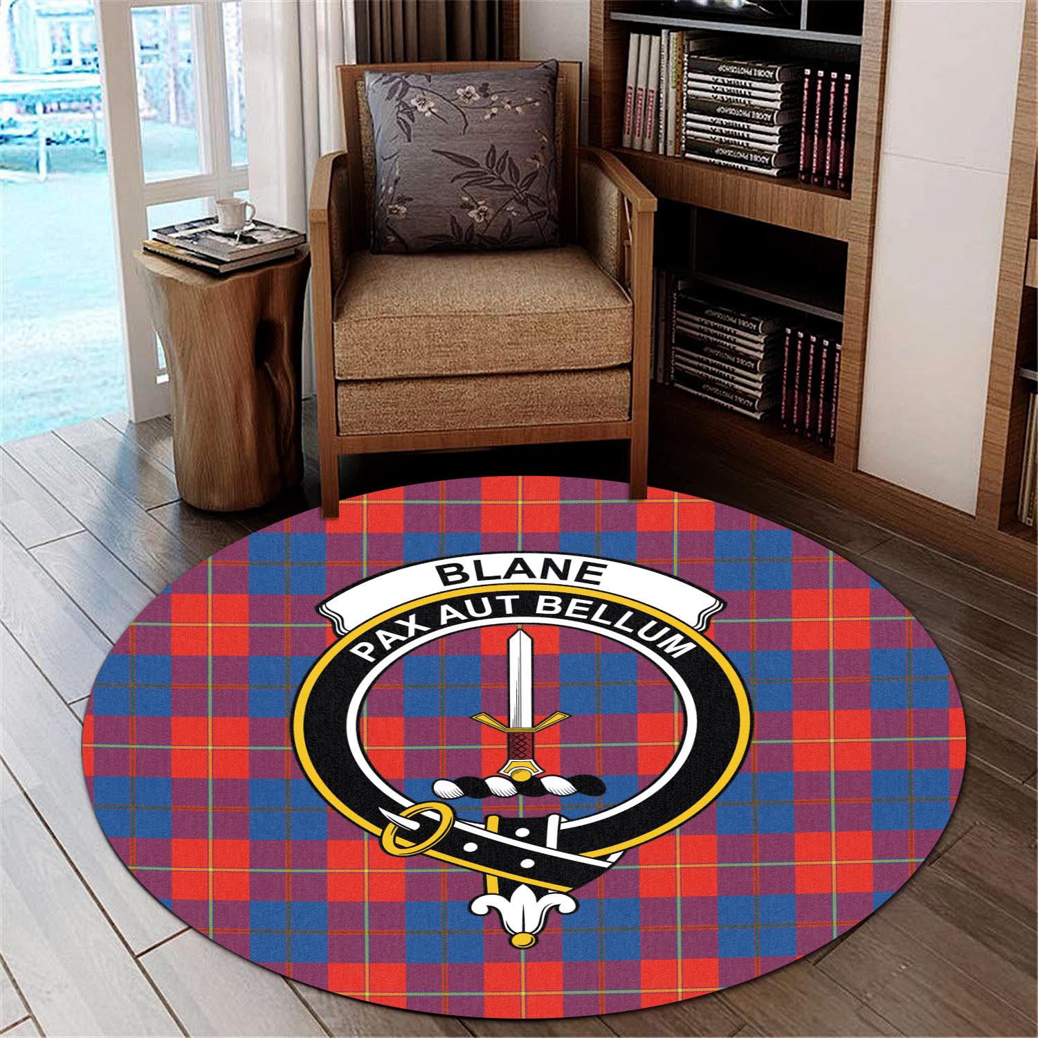 Blane Tartan Round Rug with Family Crest - Tartanvibesclothing