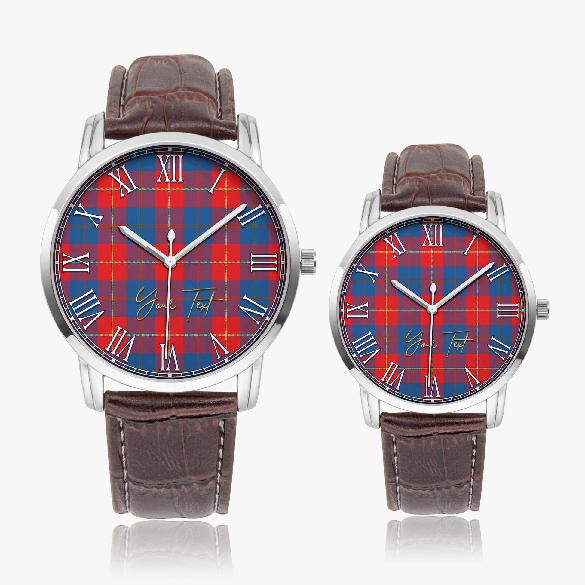 Blane Tartan Personalized Your Text Leather Trap Quartz Watch Wide Type Silver Case With Brown Leather Strap - Tartanvibesclothing