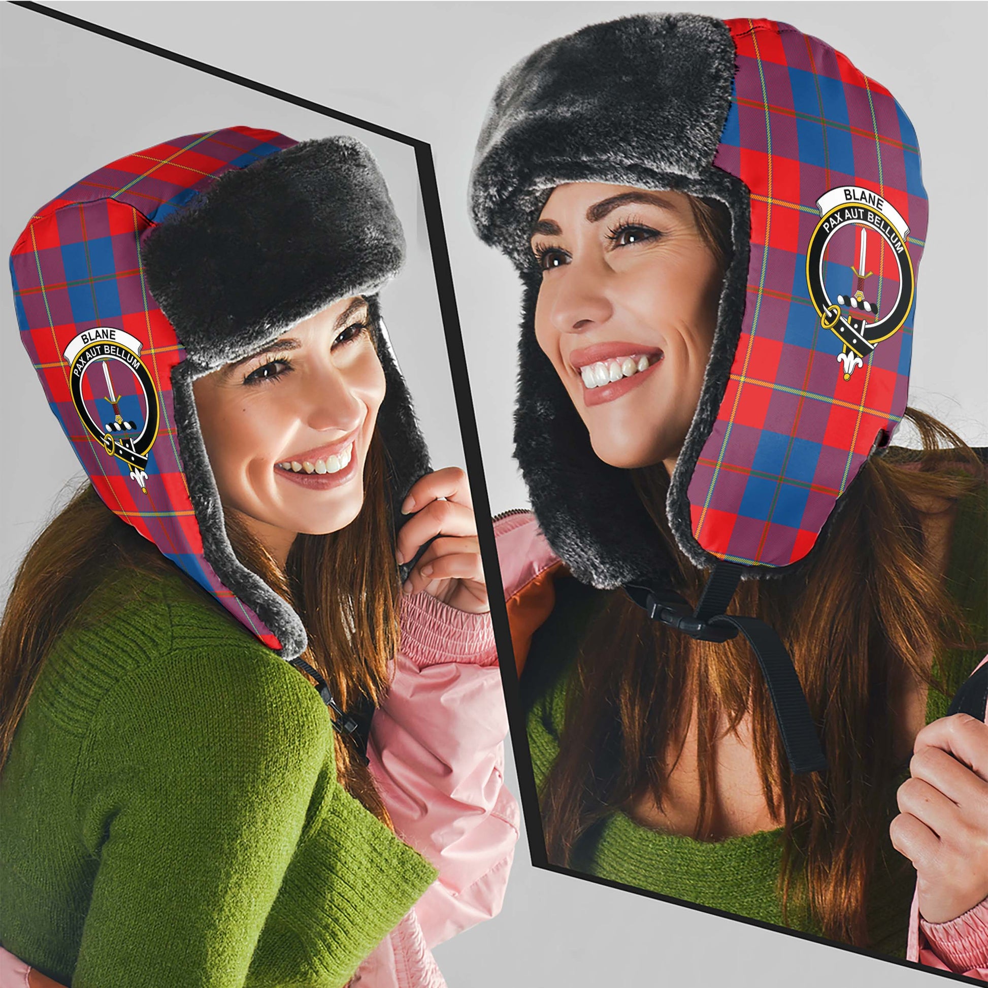 Blane Tartan Winter Trapper Hat with Family Crest - Tartanvibesclothing