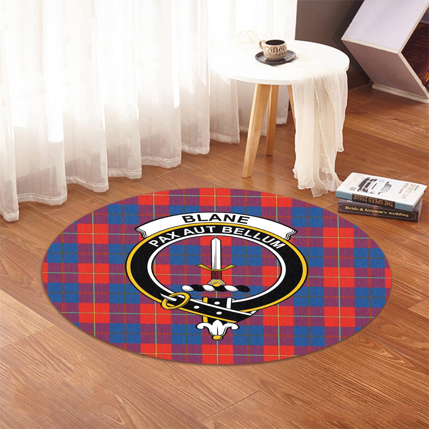 Blane Tartan Round Rug with Family Crest - Tartanvibesclothing