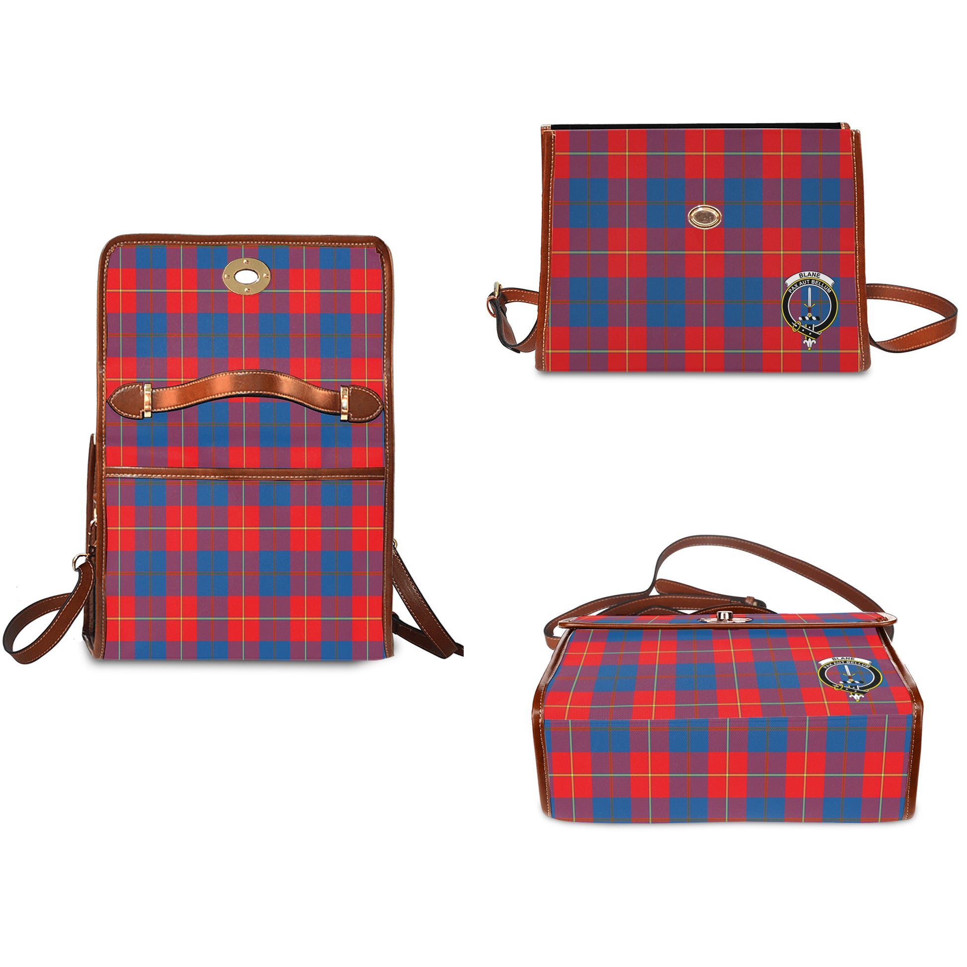 Blane Tartan Leather Strap Waterproof Canvas Bag with Family Crest - Tartanvibesclothing