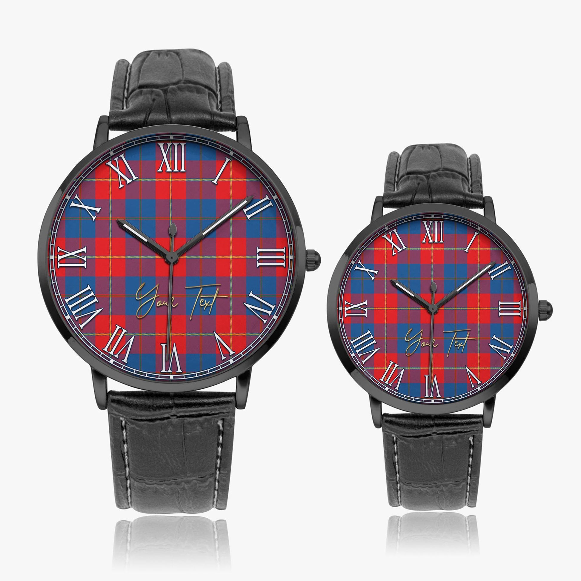 Blane Tartan Personalized Your Text Leather Trap Quartz Watch Ultra Thin Black Case With Black Leather Strap - Tartanvibesclothing