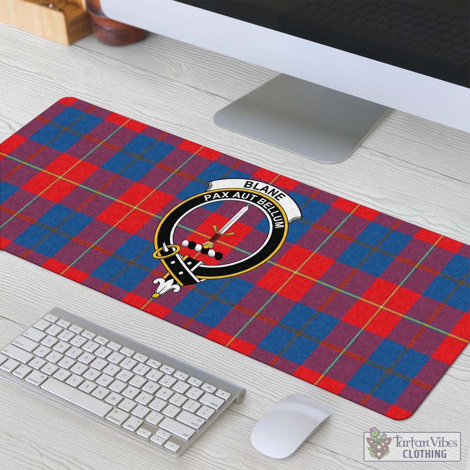 Tartan Vibes Clothing Blane Tartan Mouse Pad with Family Crest