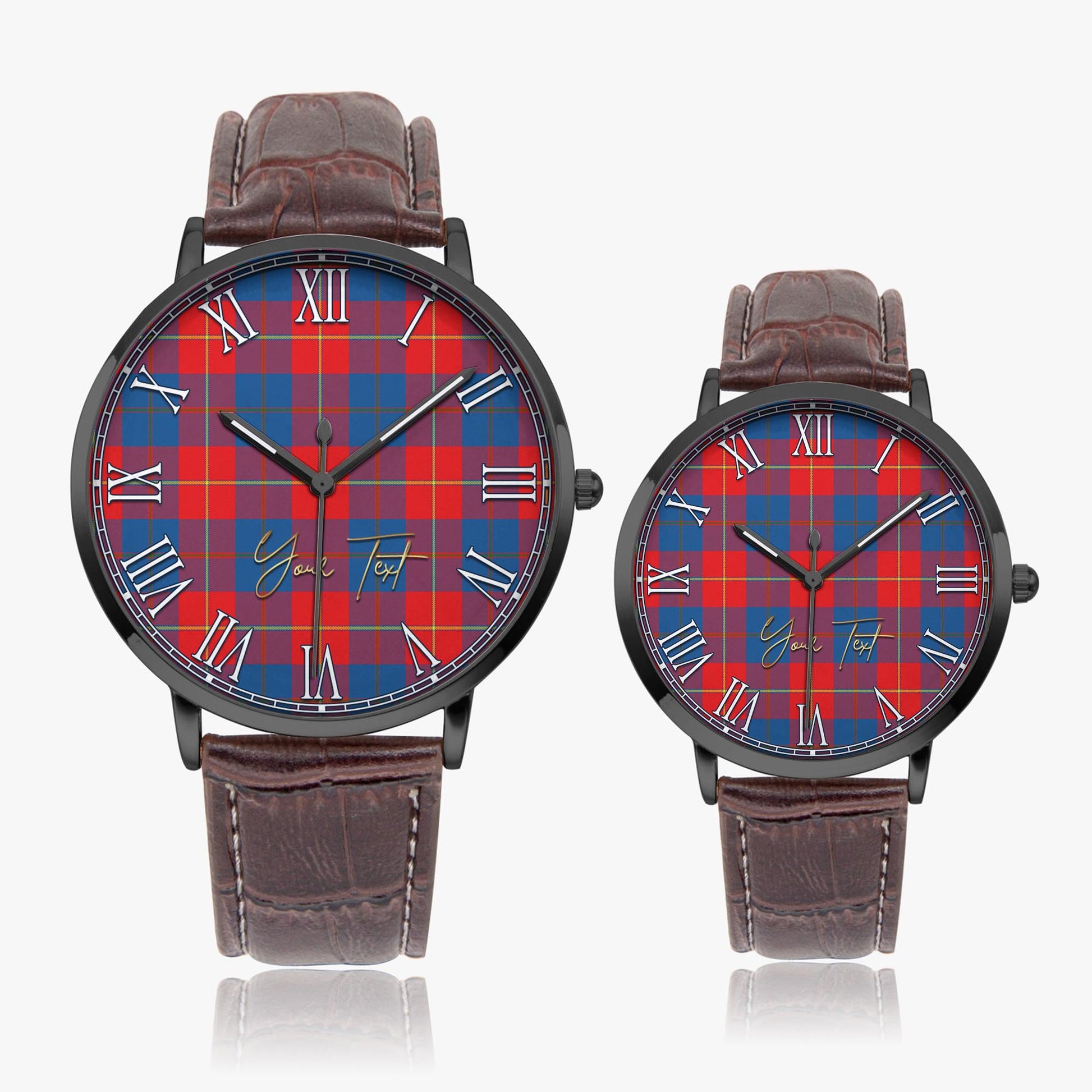 Blane Tartan Personalized Your Text Leather Trap Quartz Watch Ultra Thin Black Case With Brown Leather Strap - Tartanvibesclothing