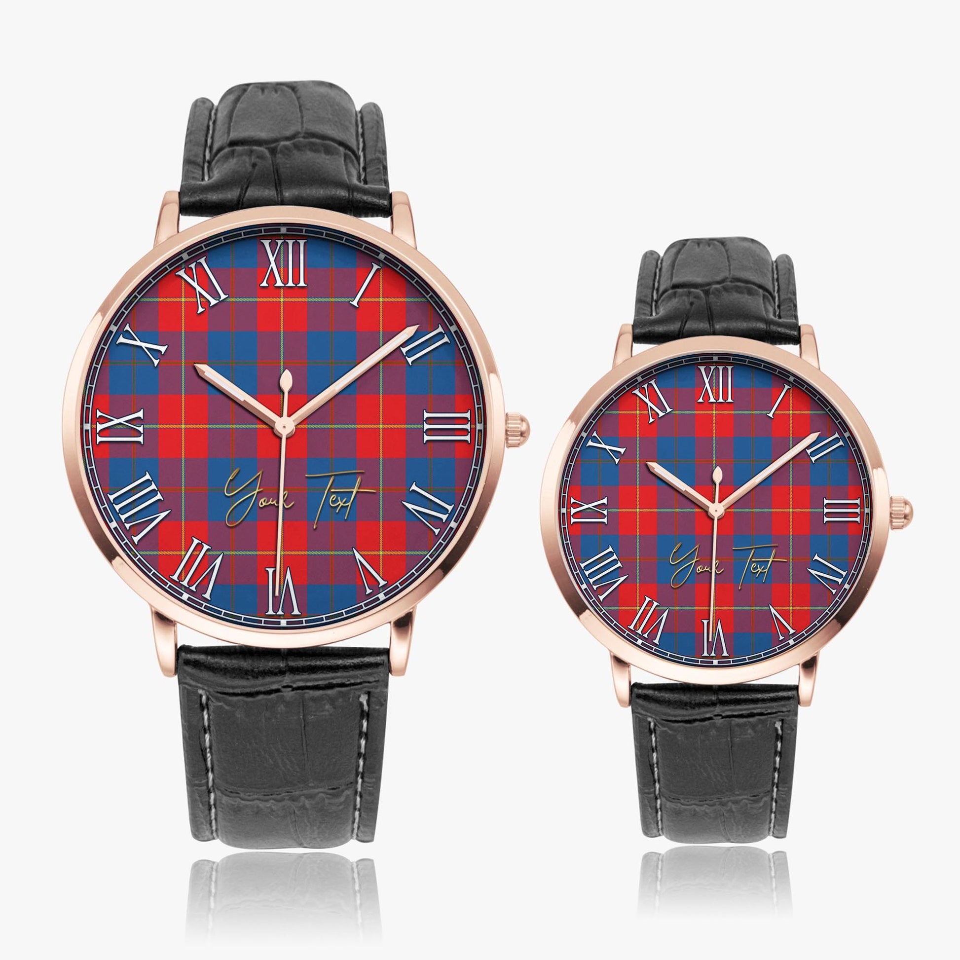 Blane Tartan Personalized Your Text Leather Trap Quartz Watch Ultra Thin Rose Gold Case With Black Leather Strap - Tartanvibesclothing