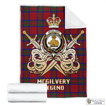 MacGilvery (McGilvery) Tartan Blanket with Clan Crest and the Golden Sword of Courageous Legacy X-Large 59 x 79 inches 150 x 200 cm - Tartan Vibes Clothing