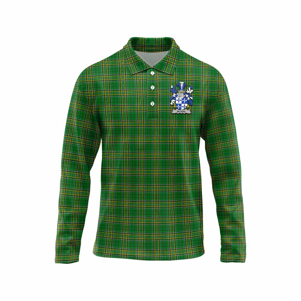 Tartan Vibes Clothing Blood Irish Clan Tartan Long Sleeve Polo Shirt with Coat of Arms