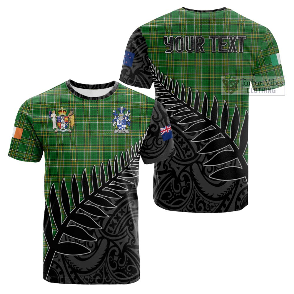 Tartan Vibes Clothing Blood Irish Clan Tartan Cotton T-shirt with Coat of Arms New Zealand Silver Fern Half Style