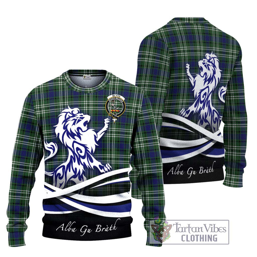 Blyth Tartan Ugly Sweater with Alba Gu Brath Regal Lion Emblem Unisex - Tartan Vibes Clothing