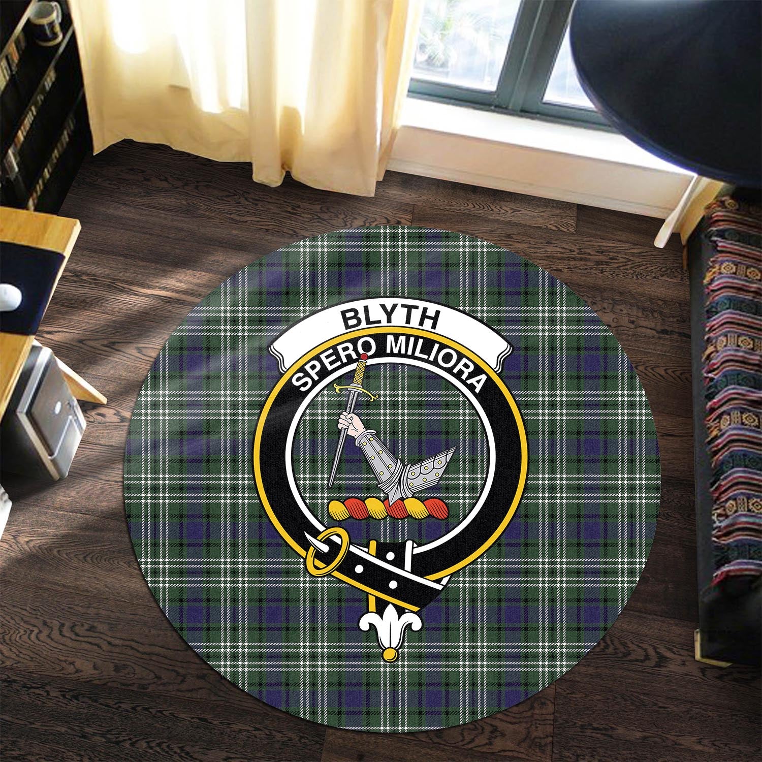 Blyth Tartan Round Rug with Family Crest - Tartanvibesclothing